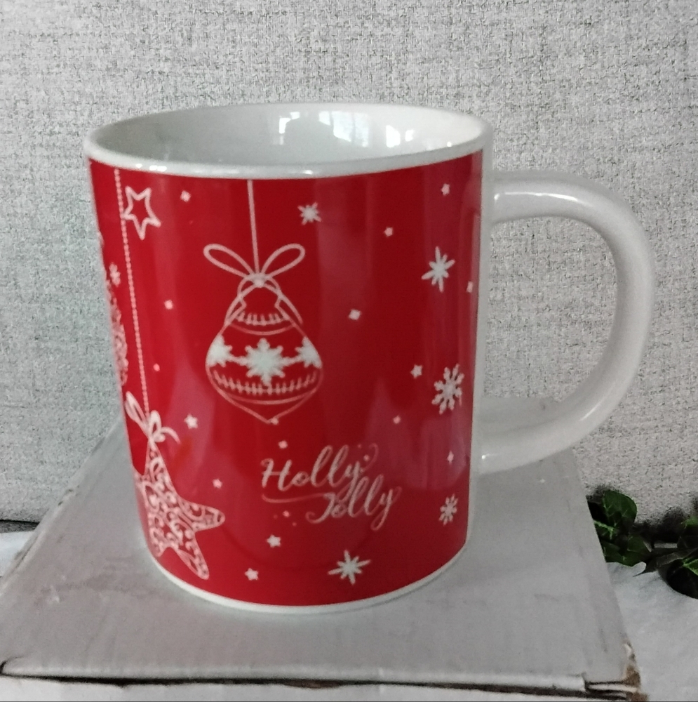 Red Holiday Mug with White Snowflake Design